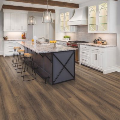 rustic kitchen luxury vinyl plank floors for an Oklahoma home from The Floor Trader
